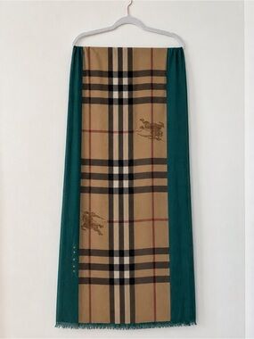 New Burberry Scarf - classic print and green border
